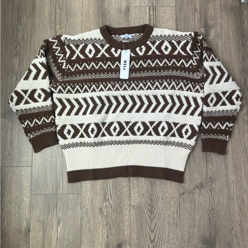 NWT Olia Chunky Knit Cozy Sweater Sz S Geomtric